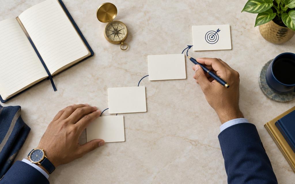 Mapping a career roadmap with a notebook and compass